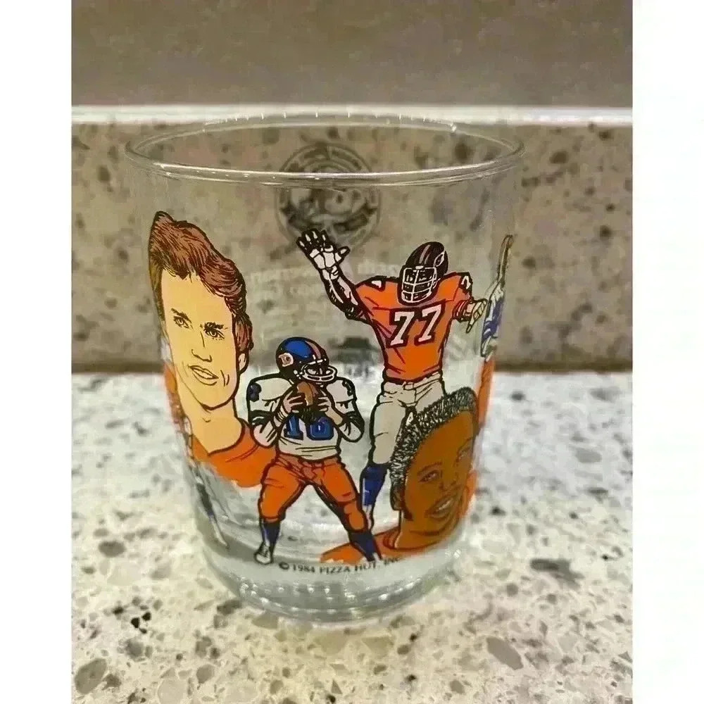Vintage Denver Broncos Glass Cup 1984 Pizza Hut Limited Edition